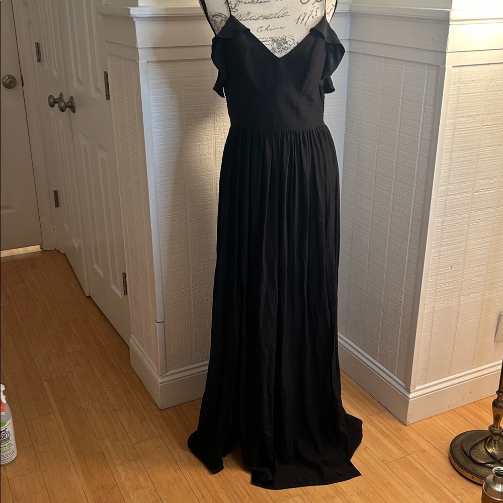 Amanda Uprichard Black Silk Ruffle Maxi Wedding Guest Dress size medium - Picture 8 of 9